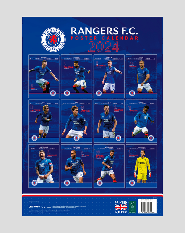 Rangers 2024 A3 Calendar Rangers Store