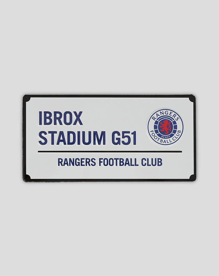 White license plate style magnet displaying Ibrox Stadium G51 with Rangers Football Club and crest on the right.
