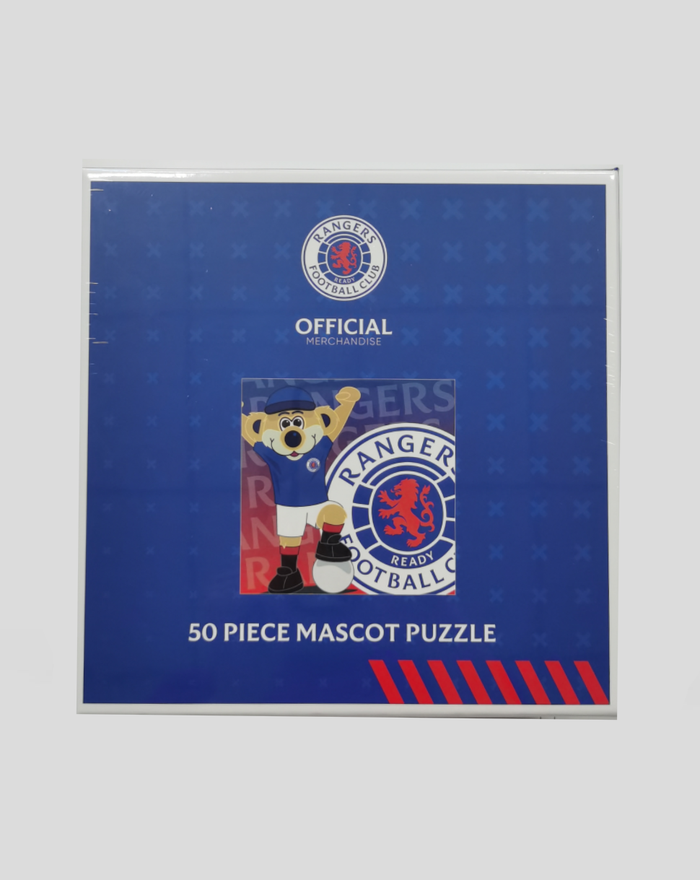 Rangers blue poster packaging for a 50 piece mascot puzzle featuring the club mascot and logo.