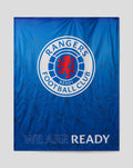Blue Rangers FC Sherpa plush throw featuring a large circular club crest and the phrase We Are Ready.
