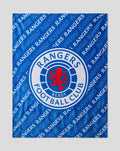 Blue Rangers FC Supreme Slumber throw blanket with diagonal Rangers text pattern and central crest.