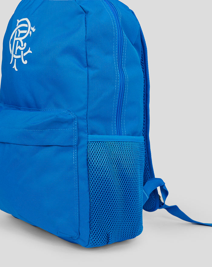 Blue Rangers Core backpack with a side mesh pocket and white logo.