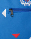 Blue Rangers FC backpack front panel with crest and zip pocket detail