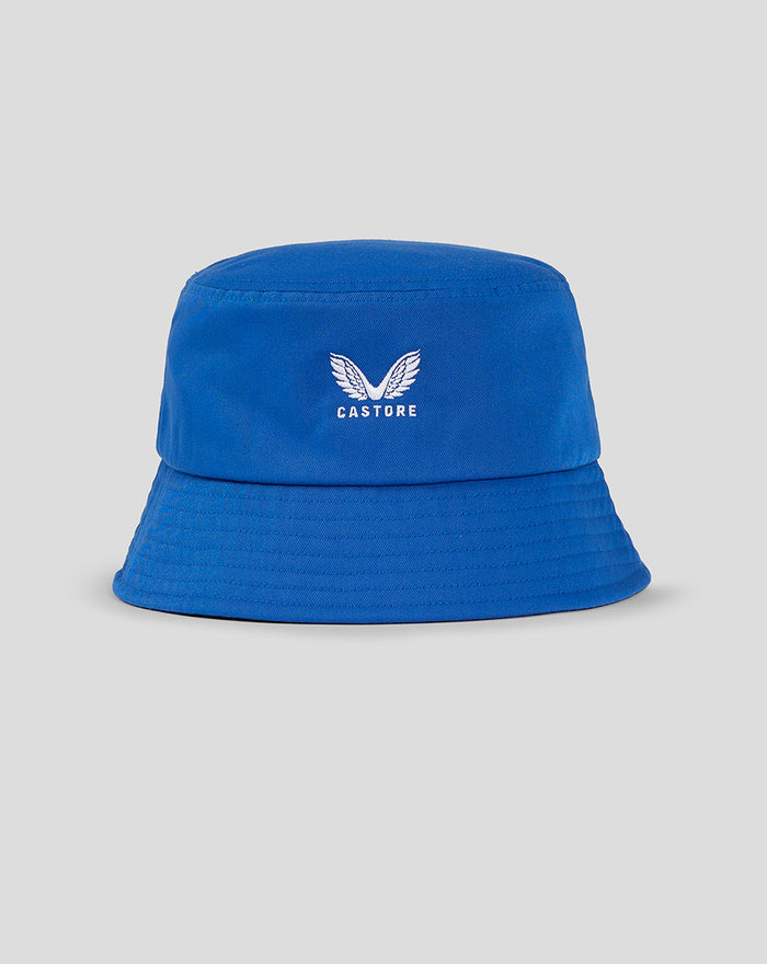 Blue bucket hat with white Castore logo on front