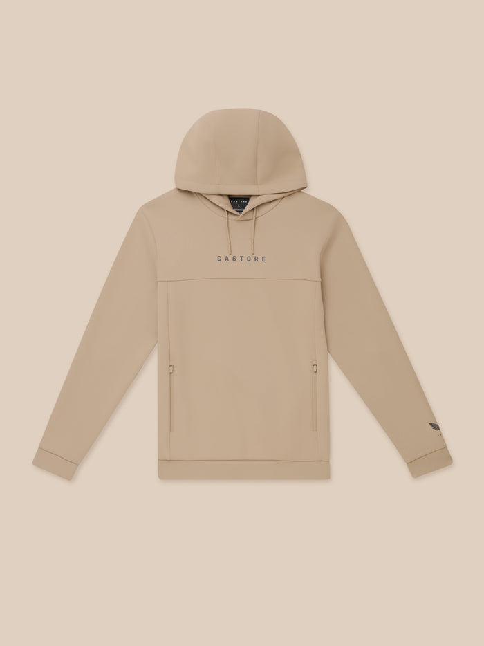 Beige Flex Lifestyle Hoodie mushroom with hood and Castore logo centered on the chest