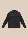 Black Castore FLEX LIFESTYLE quarter zip top laid flat with chest logo