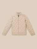 Beige quilted padded jacket front view with zip and Castore branding on the chest.