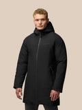 Black longline ProTek jacket with hood front zipper and Castore branding on the chest