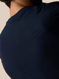 Close-up of back shoulder area on Zone Training T-Shirt Midnight Navy with ribbed texture.