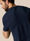 Close-up of Zone Training T-Shirt Midnight Navy showing ribbed shoulder panel.