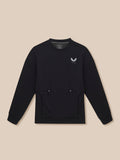Black travel lifestyle sweatshirt with logo on left chest and front zip pockets