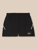 Close-up of black Apex Training 6 inch shorts with elastic waistband and Castore logo on the leg