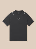 Close-up of dark Apex T Shirt fabric with Castore logo at center chest