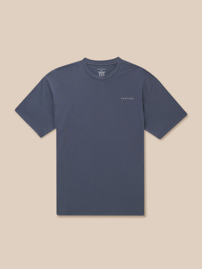 FLEX Cotton T Shirt in pewter alloy laid flat showcasing round neckline