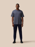 Front view of pewter Flex Cotton T Shirt on male model with round neck and left chest logo