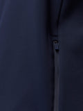 Close-up of navy hoodie fabric with a vertical zipper detail