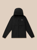 Black FLEX Winterised woven jacket with hood, full zip, left chest Castore logo, and textured hem and sleeve panels