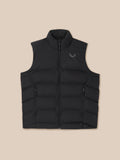 Black ProTek water resistant sleeveless puffer gilet with center front zip and zipped pockets left chest logo visible