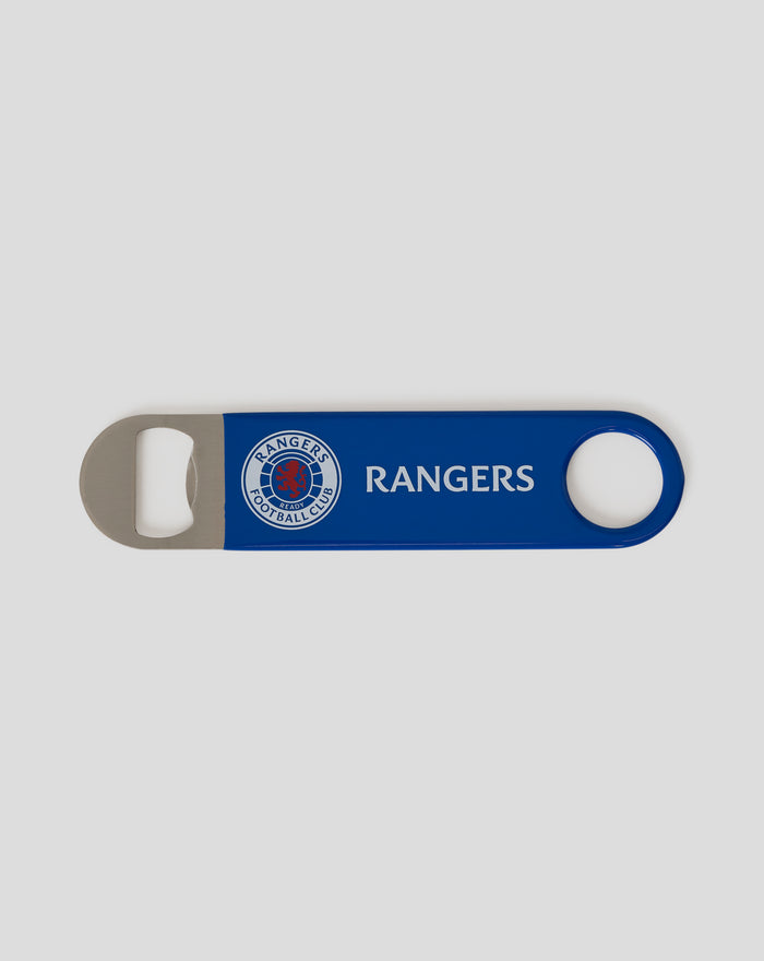 Rangers FC stainless steel bottle opener magnet with blue body and club crest