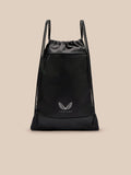 Front view of black Castore ACTIVE TRAINING GYMSACK with two braided cords and a logo at the base.