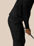 Black Club Golf Trousers close-up highlighting right thigh logo and back pocket