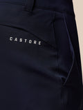 Close up of navy golf trousers showing Castore branding on the right thigh