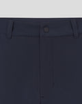 Waist close-up of navy Rangers Golf Trouser featuring belt loops and a central button with Castore branding.