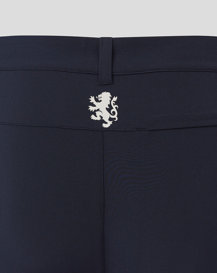 Back view of navy Rangers Golf Trouser showing belt loop and white crest centered on the waistband.