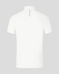Back view of the white Rangers Club Essential Polo with CASTORE branding running vertically at the nape.
