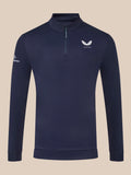 Navy golf club classic quarter zip top with stand collar and long sleeves, Castore logo on the left chest