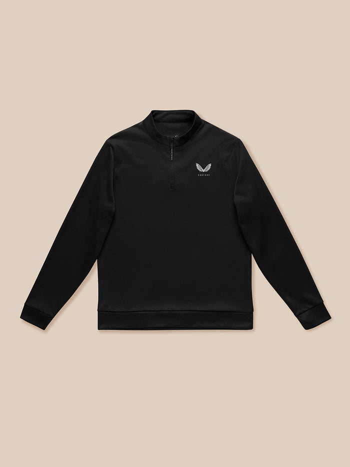 Black Golf Club Classic quarter-zip top with stand collar and Castore crest on the left chest