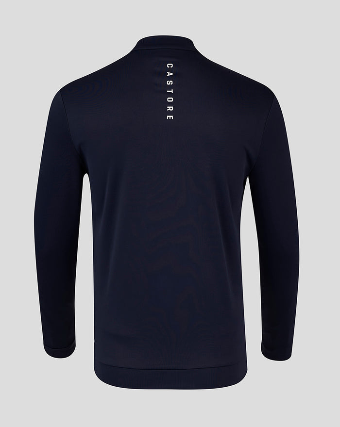 Back view of navy Club Classic Quarter Zip with vertical CASTORE branding down the spine.