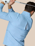 Back view of sky blue Flex Woven jacket showing a rear vent and Castore logo.