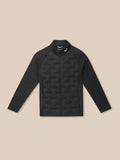Front view of black Castore Golf Pinnacle Jacket featuring quilted front panels and stand collar.