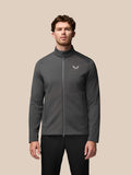 Front view of charcoal Garcia Hybrid Jacket with stand collar full zip and water resistant pockets; Castore logo on chest.