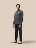 Male model wearing charcoal Garcia Hybrid Jacket with stand collar and sleek fit.