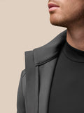 Charcoal Garcia Hybrid Jacket close up showing stand collar and front zip.