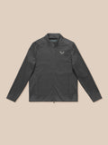 Front view of charcoal Garcia Hybrid Jacket with stand collar full zip two front pockets and Castore emblem on chest