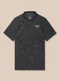 Front flat-lay view of gunmetal mid grey Glow Printed Polo with all-over print and left chest Castore logo.