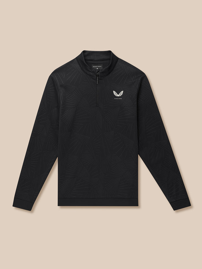Black golf club classic quarter zip top with subtle all over print and white Castore logo on left chest