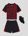 Rangers FC 2026/27 baby three piece kit with black and red patterned jersey shorts and socks