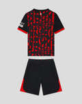 Rangers infant third kit laid out with black and red patterned shirt and matching black shorts.