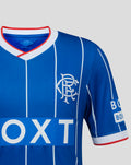 Royal blue Rangers junior home shirt with white pinstripes crest and Umbro logo white red trim on the V-neck
