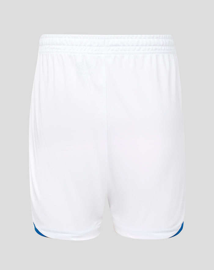 Rear view of white Rangers junior home shorts showing the elastic waistband.