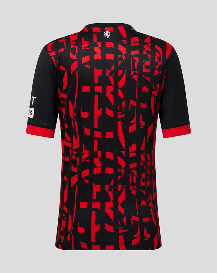 Back view of Rangers FC junior 2026/27 third shirt in black and red pattern