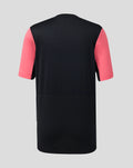 Back view of navy Rangers FC junior training short sleeve T shirt with coral sleeves
