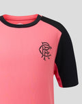 Front view of coral and navy Rangers FC junior training T shirt with crest on chest