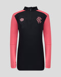Rangers FC junior training quarter zip top in navy with coral sleeves and club crest on the chest