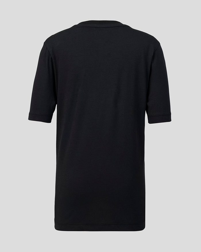 Back view of a black Rangers FC Junior 2026/27 presentation T‑shirt.