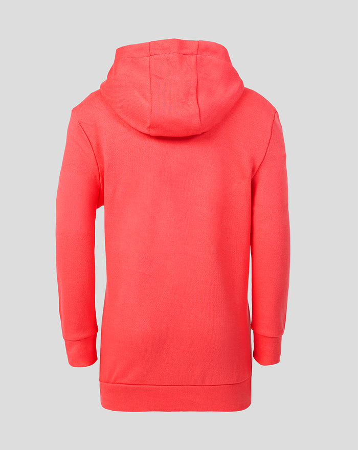Rangers FC Junior 2026/27 Presentation Hoodie Calypso Coral back view highlighting hood and clean back design